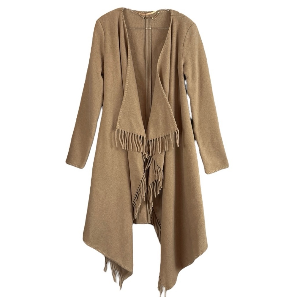 Michael Kors Wool Blend Fringe Southwest Open Front Cardigan Duster Tan Size XS